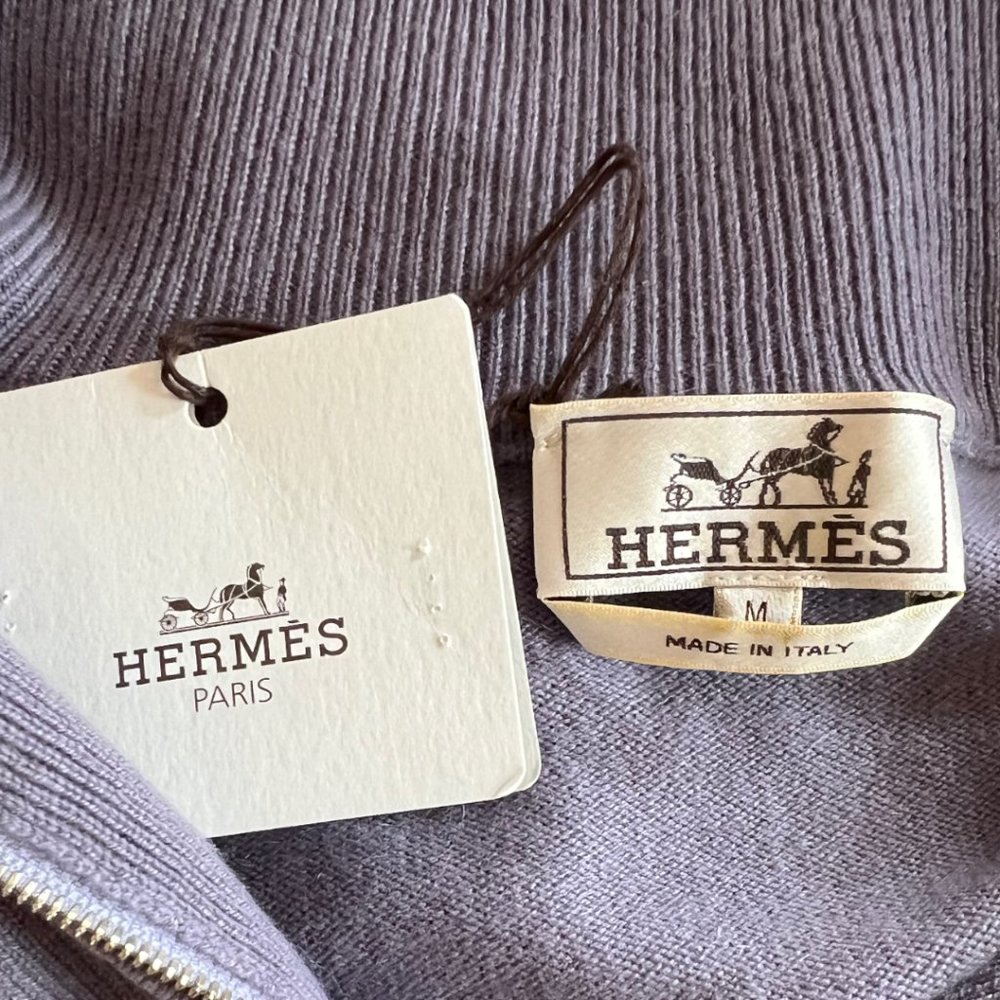 Hermes Long Sleeve 100% Cashmere Mens Quarter Zip Trucker's Sweater EU Size M - Picture 13 of 14